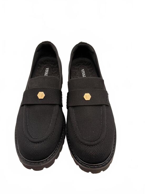 Vivaia Shoes - Vivaia Round-Toe Platform Chunky Heel Loafers Francesca Size 7.5 Black Knit